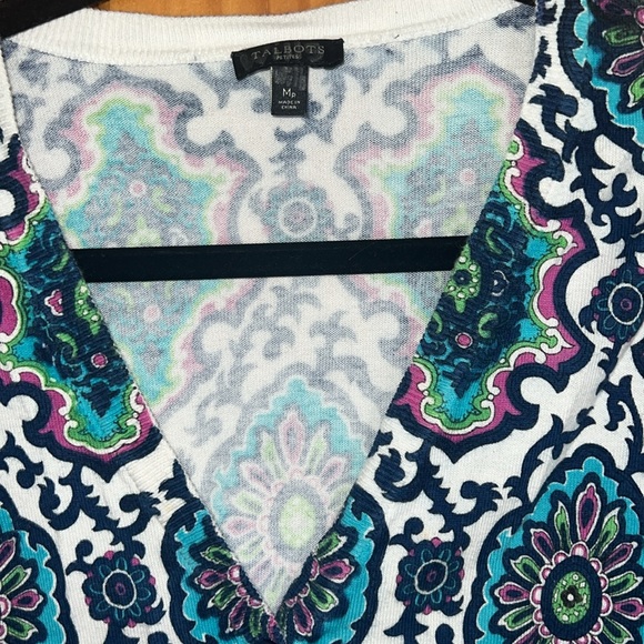 Talbots Medium Petite Patterned Cotton and Rayon Cardigan - Picture 3 of 10